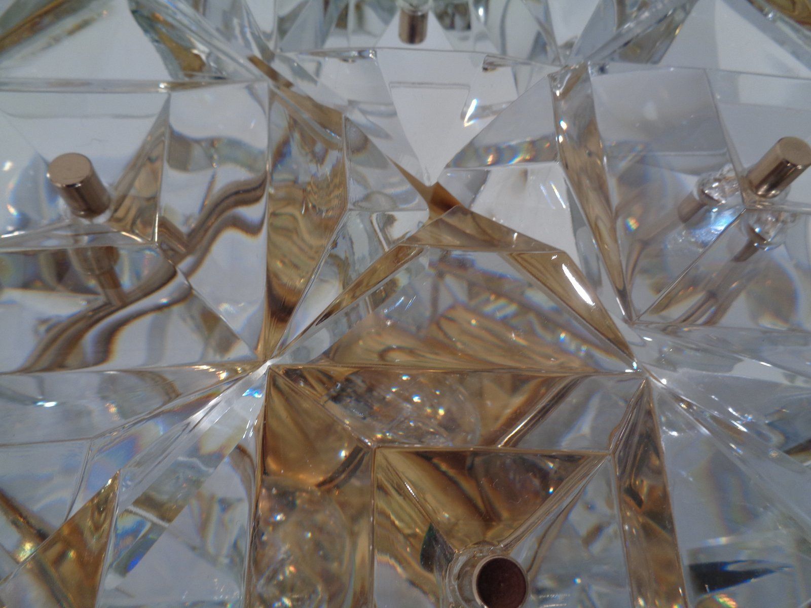 photo vinterior Gold Plated And Crystal Glass Flush Mount Light From Kinkeldey  1970s