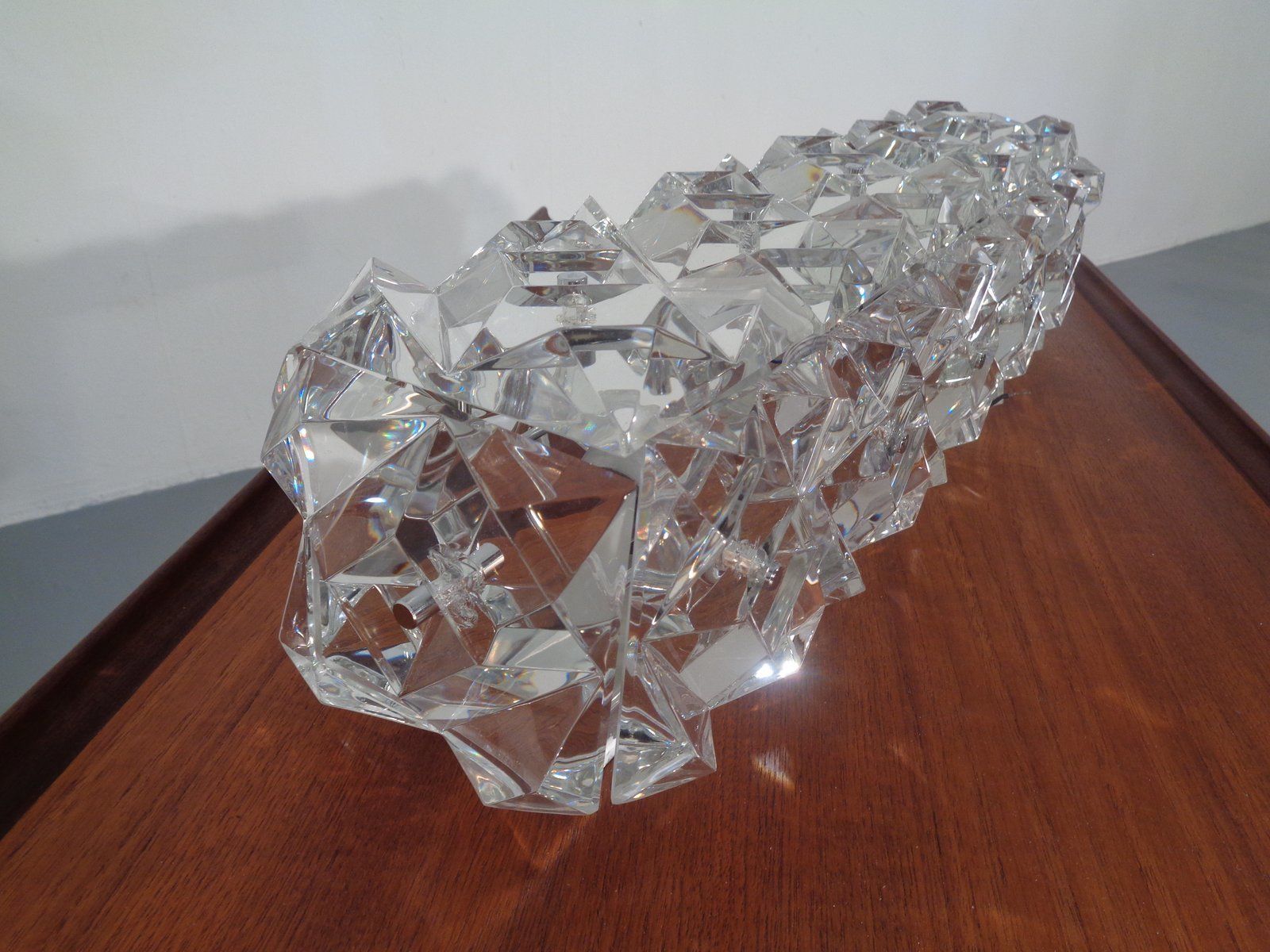 Chrome Plated And Crystal Glass Flush Mount Wall Lights From Kinkeldey 1970s Set Of 2 photo vintage