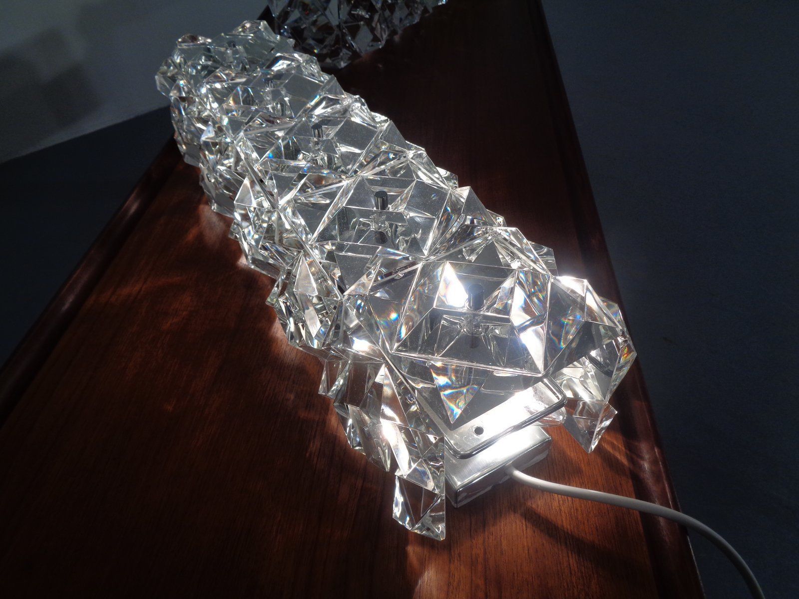 photo vintage Chrome Plated And Crystal Glass Flush Mount Wall Lights From Kinkeldey 1970s Set Of 2