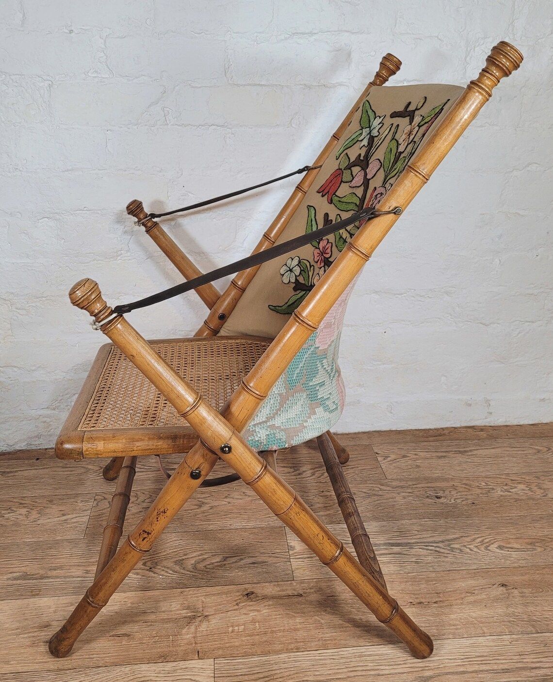 Antique Edwardian Bamboo Effect And Rattan Folding Chair photo for sale