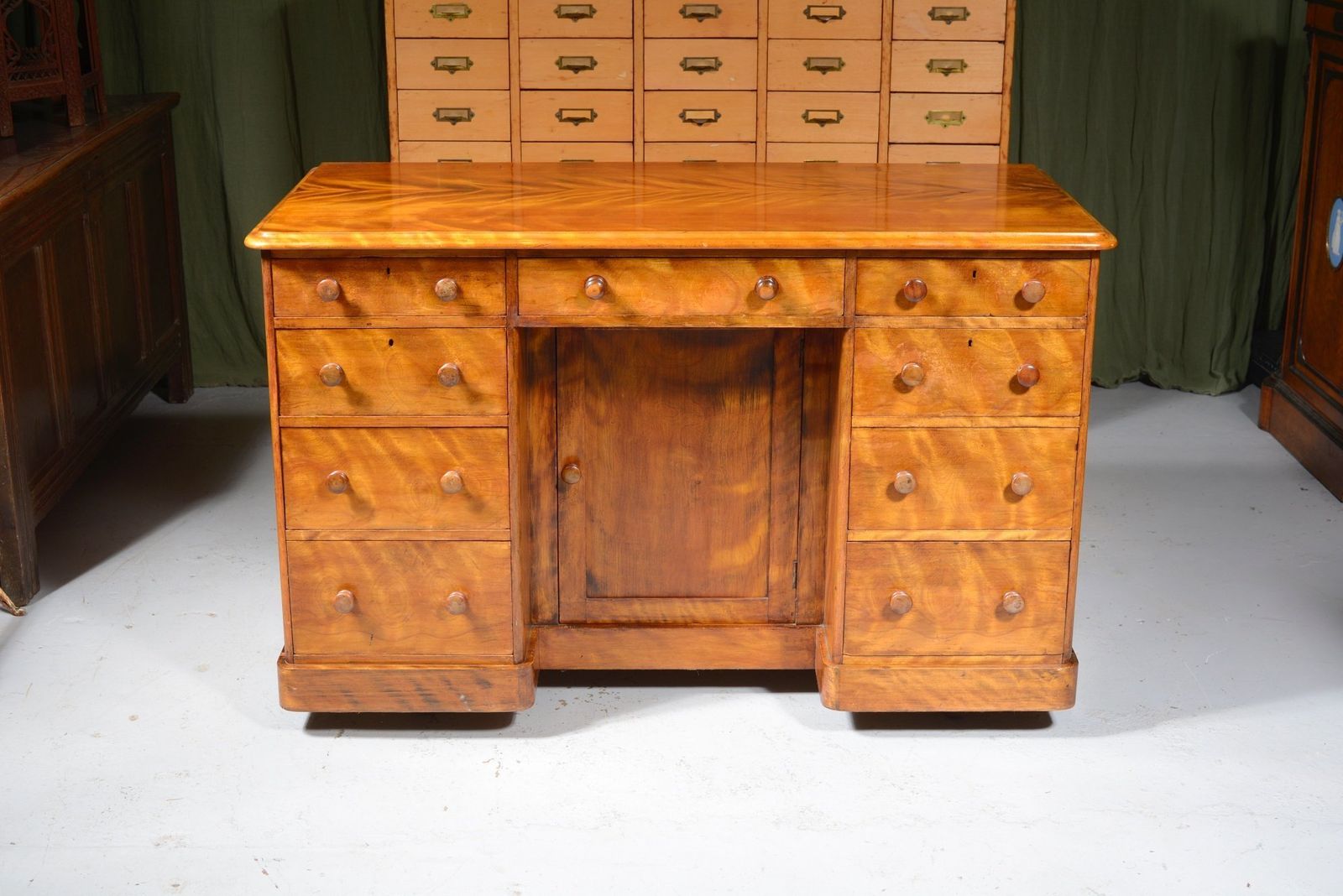 A Victorian Satin Birch Kneehole Desk By Constantine & Co, Leeds   C.1850 photo for sale
