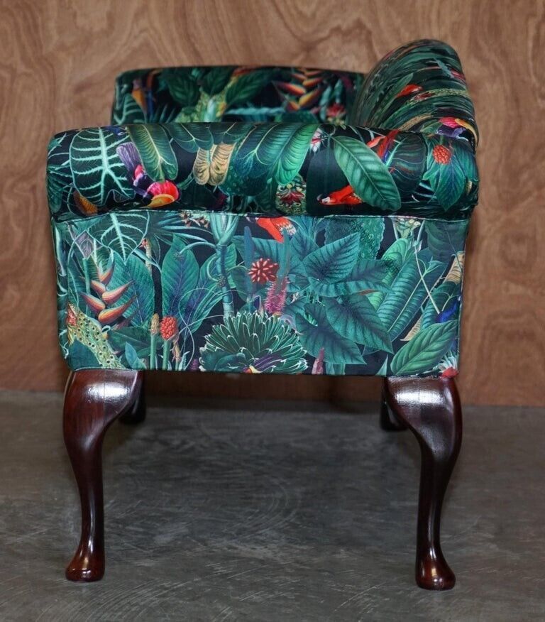 2250.0 Lovely Vintage Mini Window Seat Bench Sofa With Birds Of Paradise Upholstery photo