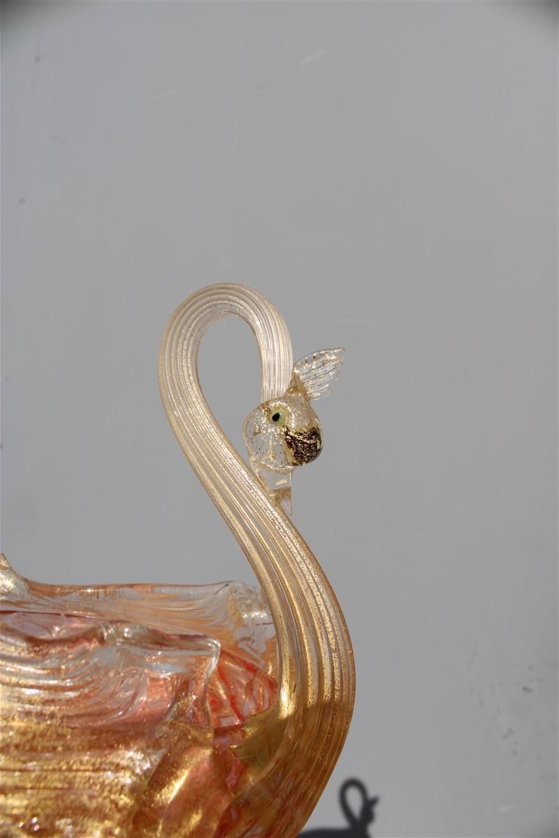 Archimede Seguso 1940s Swan Shaped Murano Glass Bowl With Gold Dust Italian photo for sale