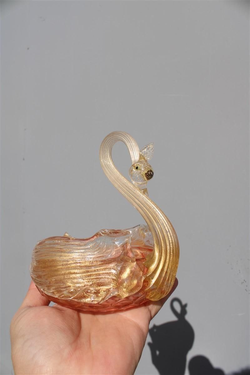 Archimede Seguso 1940s Swan Shaped Murano Glass Bowl With Gold Dust Italian photo vinterior