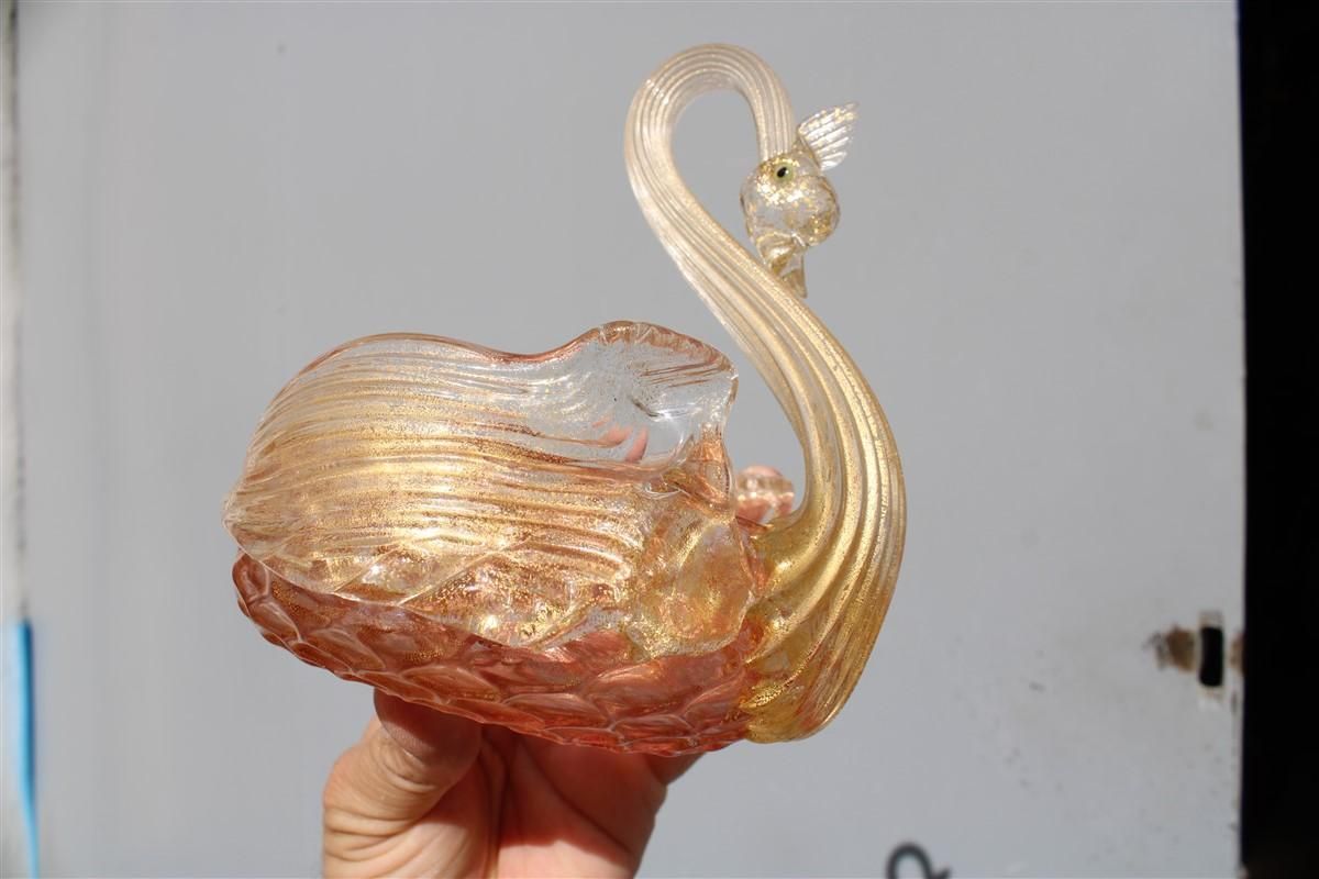 photo for sale Archimede Seguso 1940s Swan Shaped Murano Glass Bowl With Gold Dust Italian