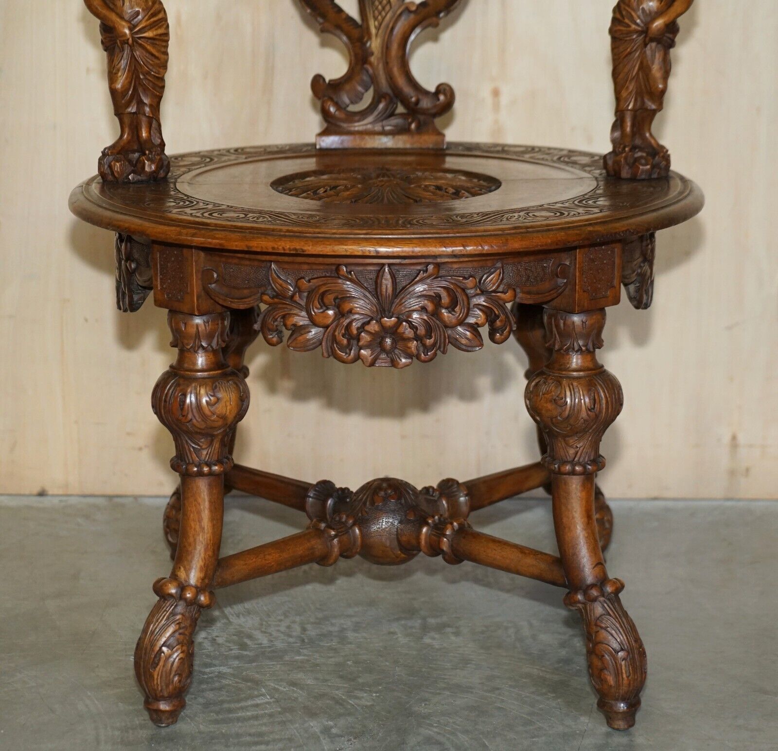 Original 19th Century Andrea Brustolon Style Hand Carved Italian Walnut Armchair photo for sale
