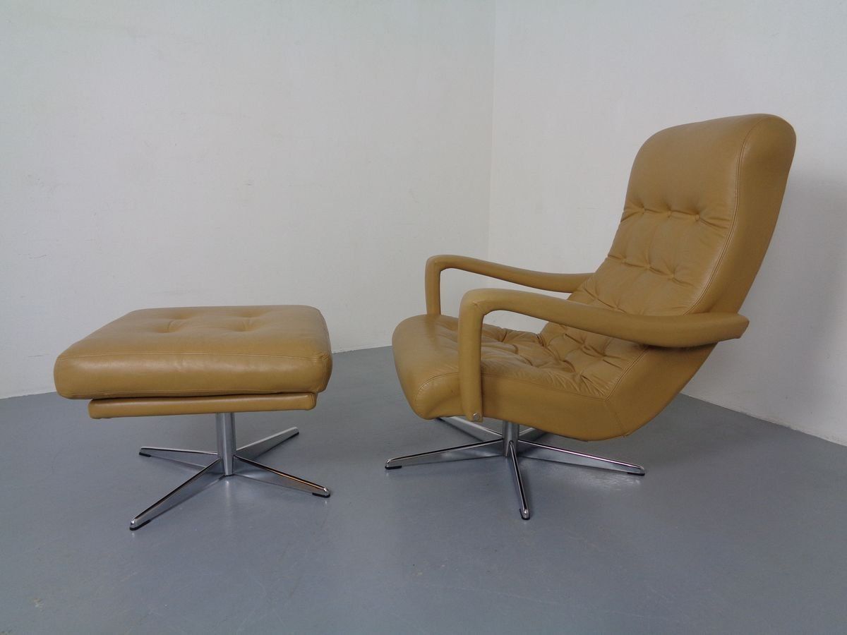 Leather Swivel Easy Chair And Ottoman 1970s  Set Of 2