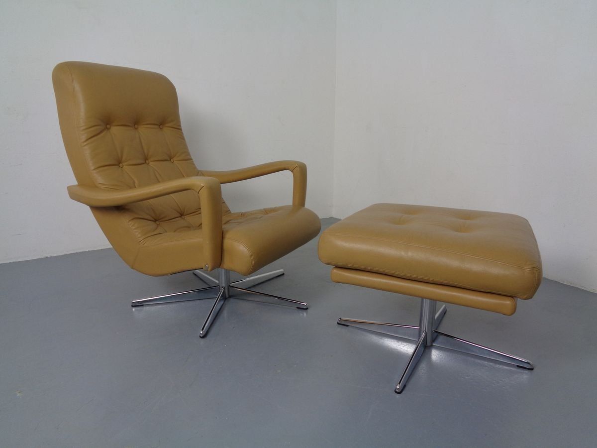 Leather Swivel Easy Chair And Ottoman 1970s  Set Of 2 photo buy