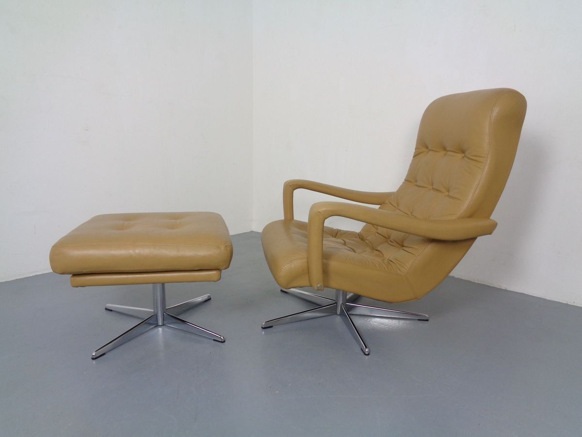 photo furniture Leather Swivel Easy Chair And Ottoman 1970s  Set Of 2