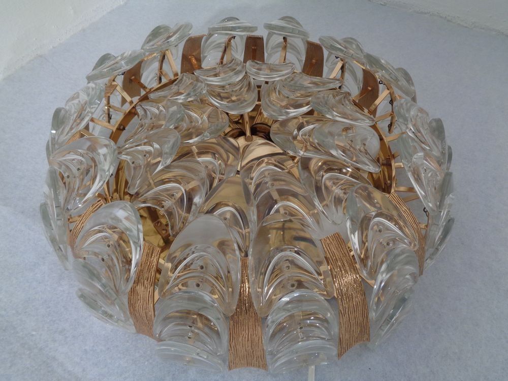 Large Gilded Brass And Crystal Glass Ceiling Lamp By Ernst Palme For Palwa 1960s photo furniture