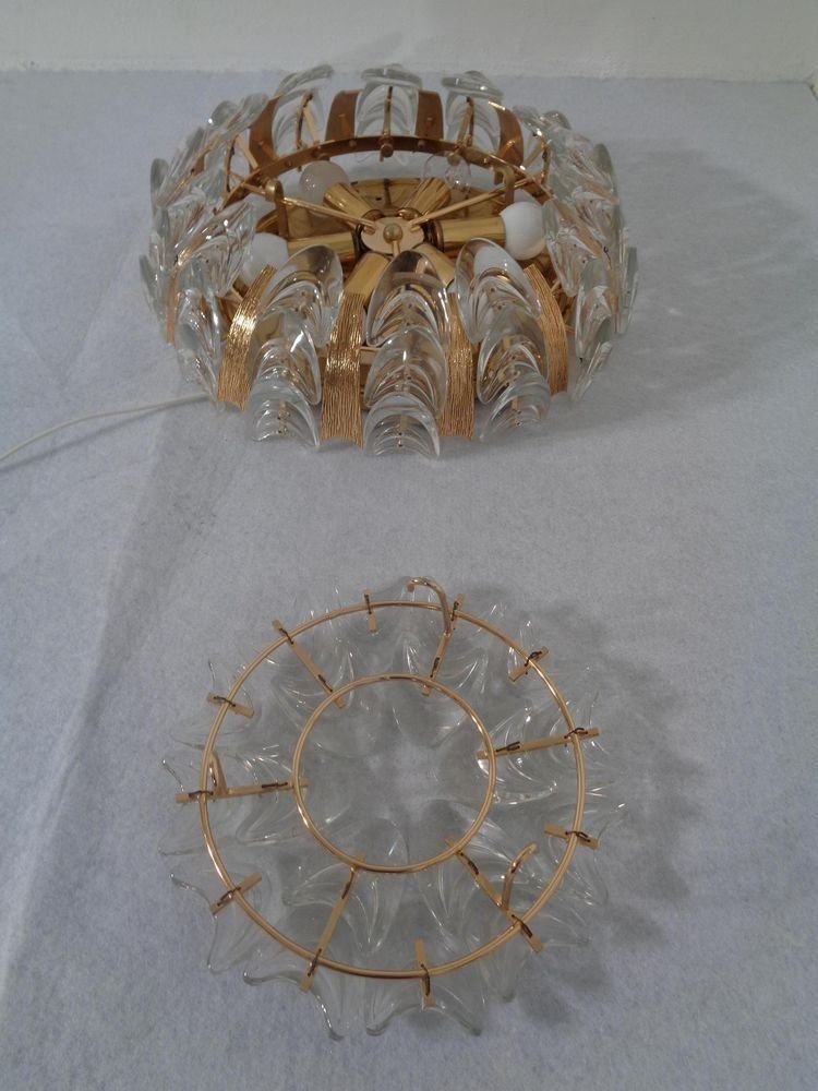 Large Gilded Brass And Crystal Glass Ceiling Lamp By Ernst Palme For Palwa 1960s photo for sale