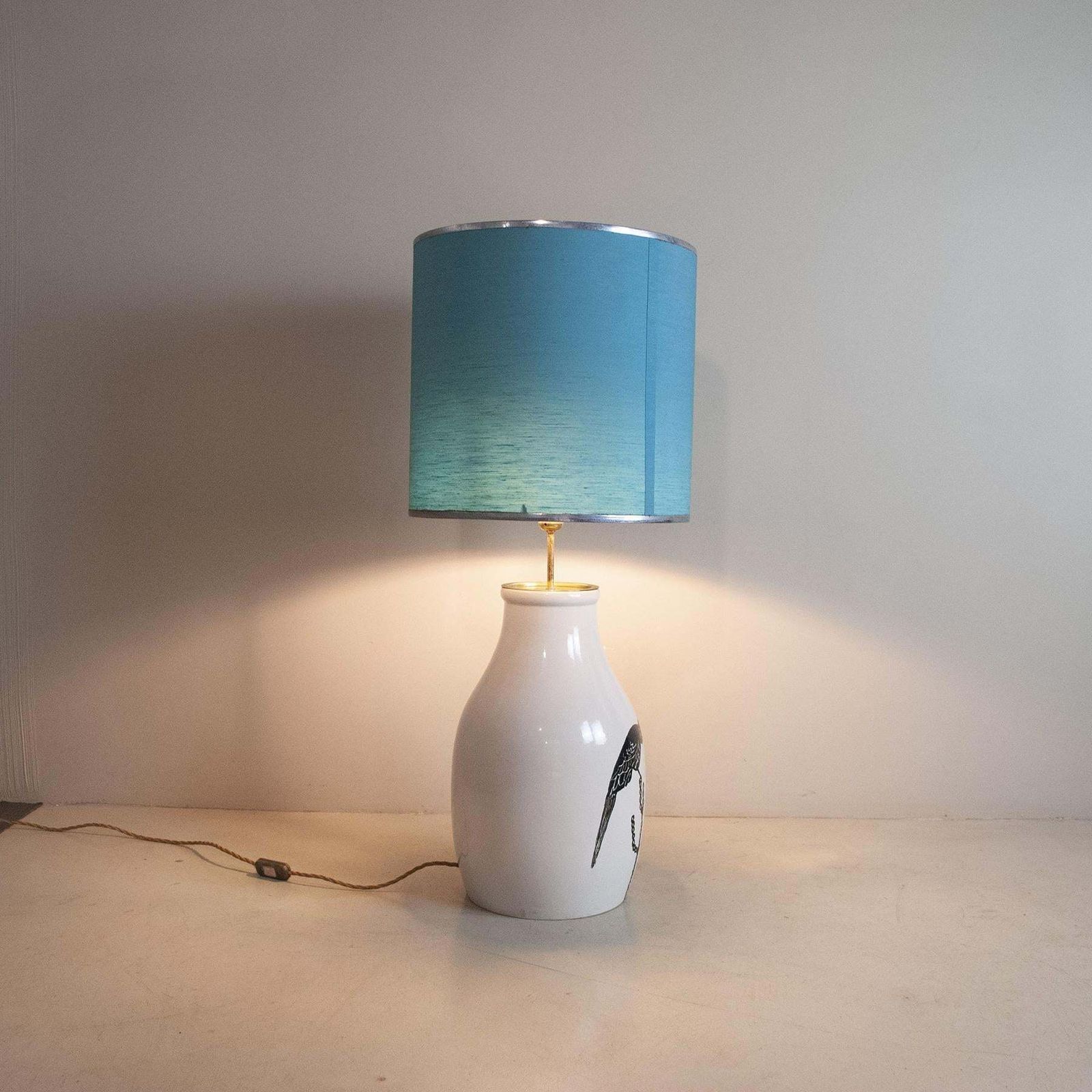 Italian Midcentury Ceramic Table Lamp With Parrots Painting From The Sixties photo 944.88