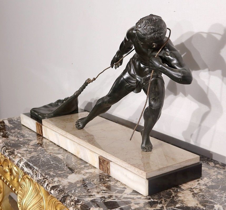 Home Decor Important Spelter Sculpture "The Fisherman", By J. De Roncourt, Art Deco   1930 photo