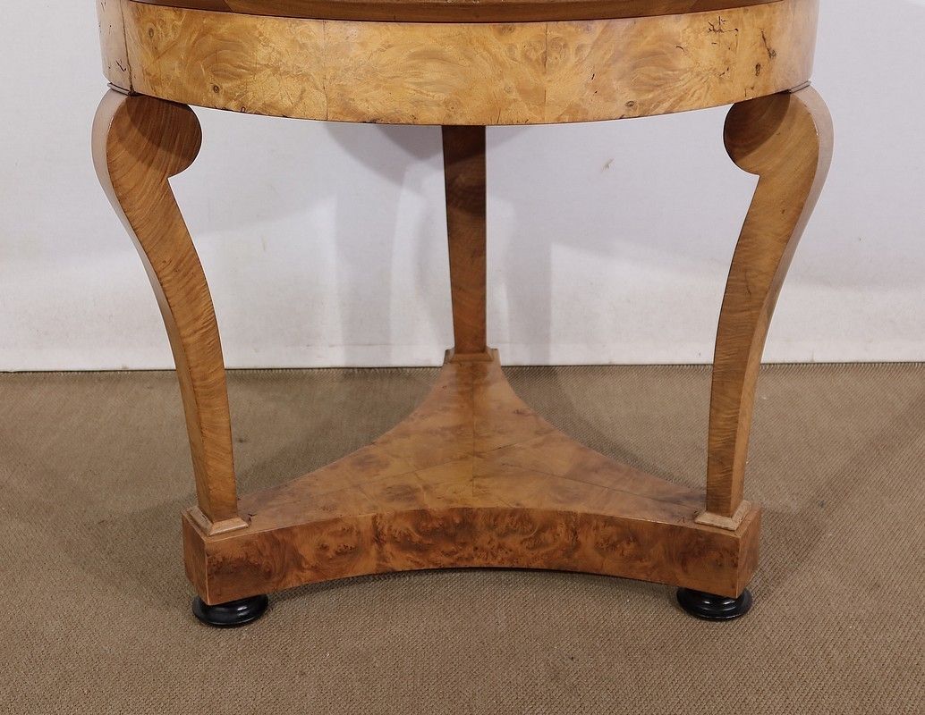 Pedestal Table In Walnut And Marble, Restoration Period, Early 19th Century photo vintage