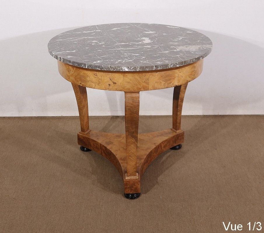 photo buy Pedestal Table In Walnut And Marble, Restoration Period, Early 19th Century