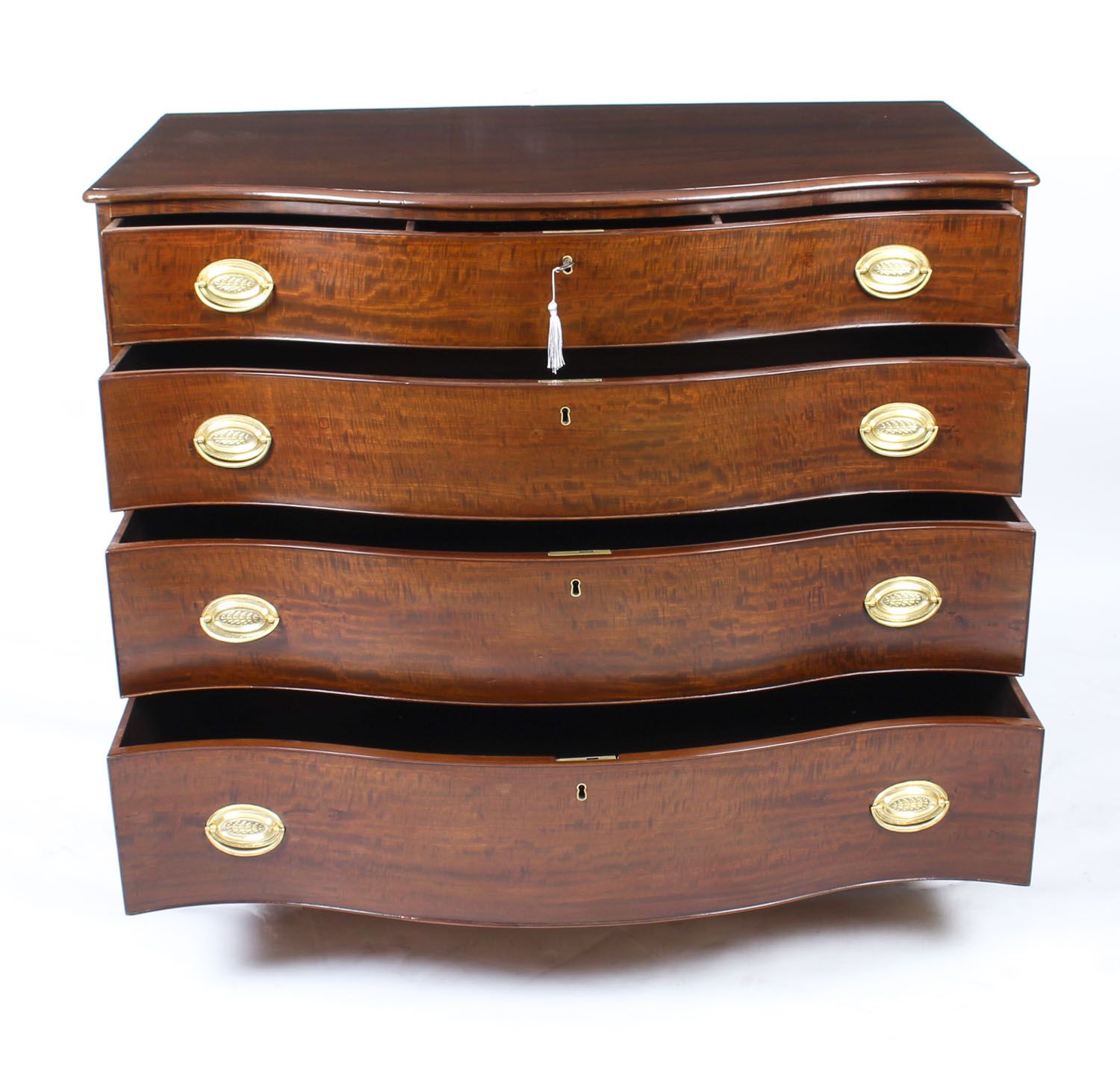 photo for sale Antique George III Serpentine Flame Mahogany Chest Drawers  18th Century