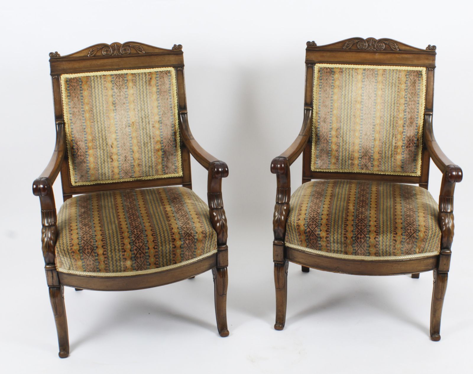 photo vintage Antique Pair French Empire Armchair Fauteuils C.1880 19th C