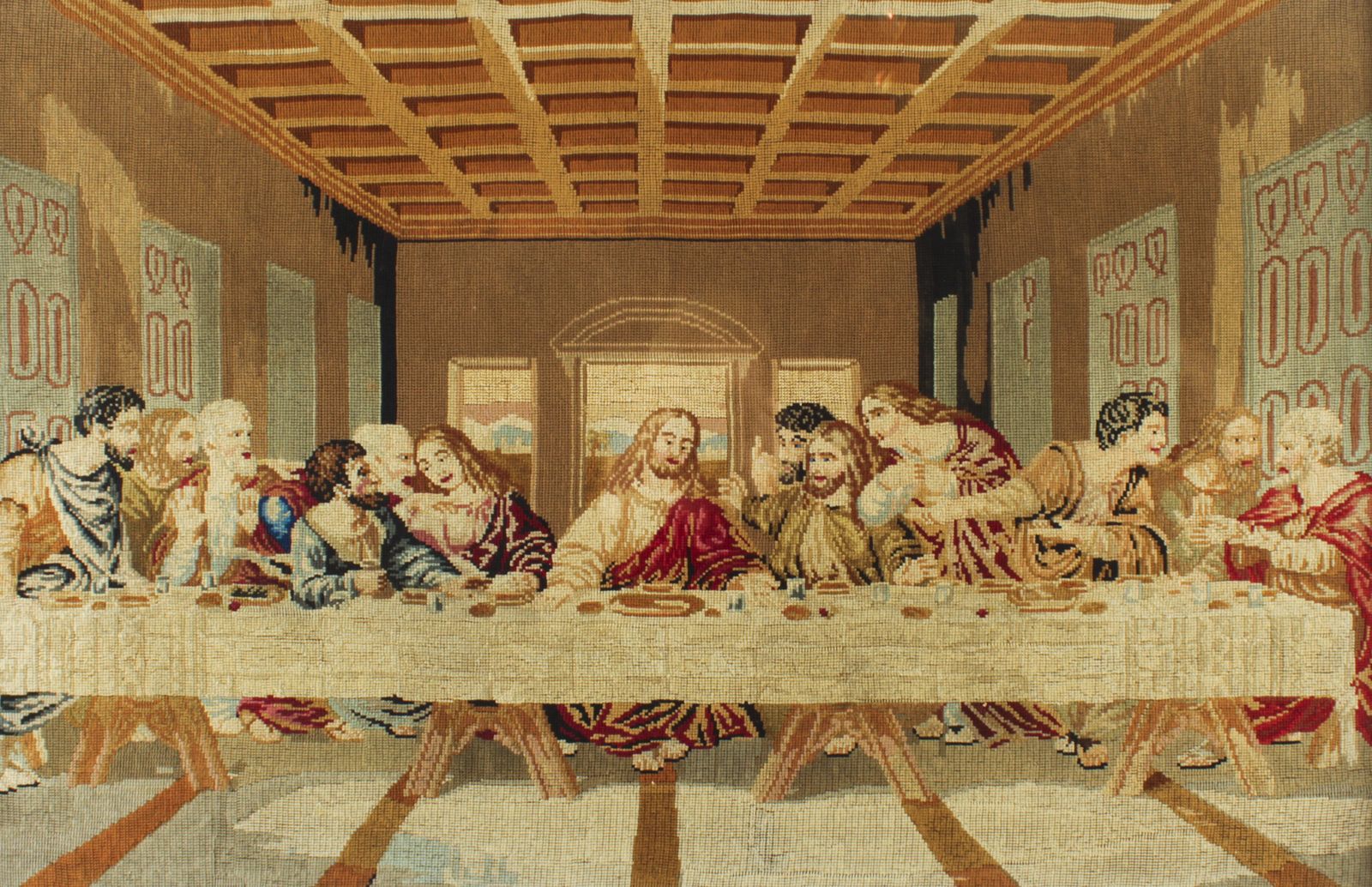 Antique Flanders Tapestry Of The Last Supper 19th C photo furniture