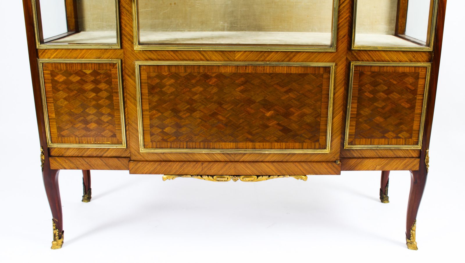 photo for sale Antique French Kingwood Parquetry Ormolu Mounted Vitrine Cabinet 19th C