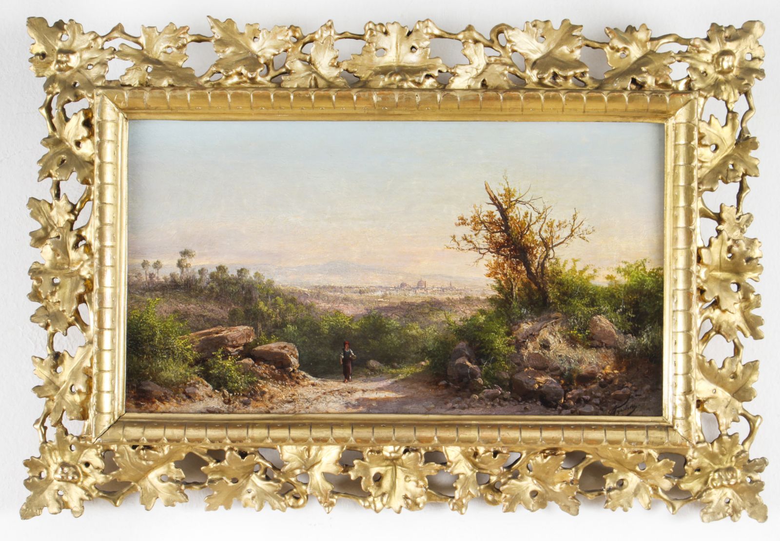 Antique Italian Landscape Oil Painting Guido Agostini 19thc