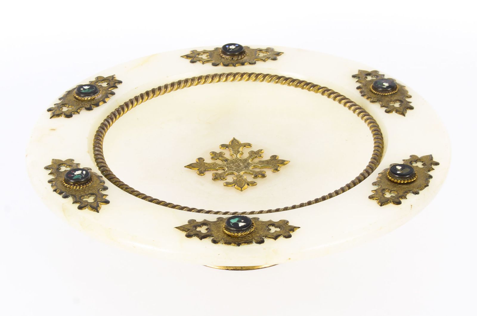 Antique Italian Pietra Dura Mounted Brass And Alabaster Comport Dish 19th C photo 575.0
