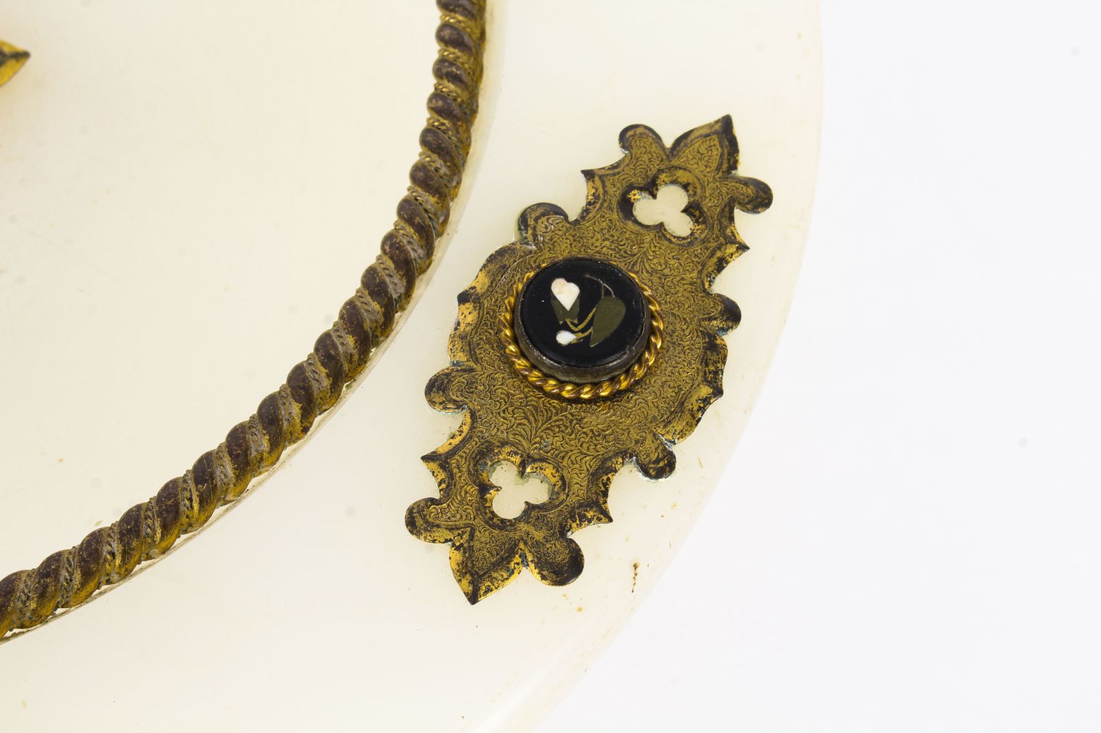 photo for sale Antique Italian Pietra Dura Mounted Brass And Alabaster Comport Dish 19th C