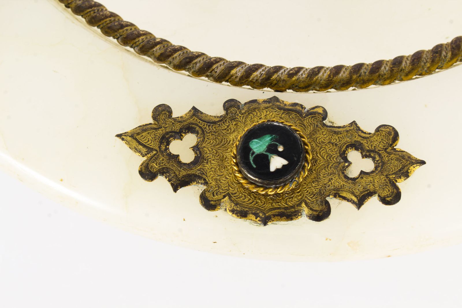 575.0 Antique Italian Pietra Dura Mounted Brass And Alabaster Comport Dish 19th C photo
