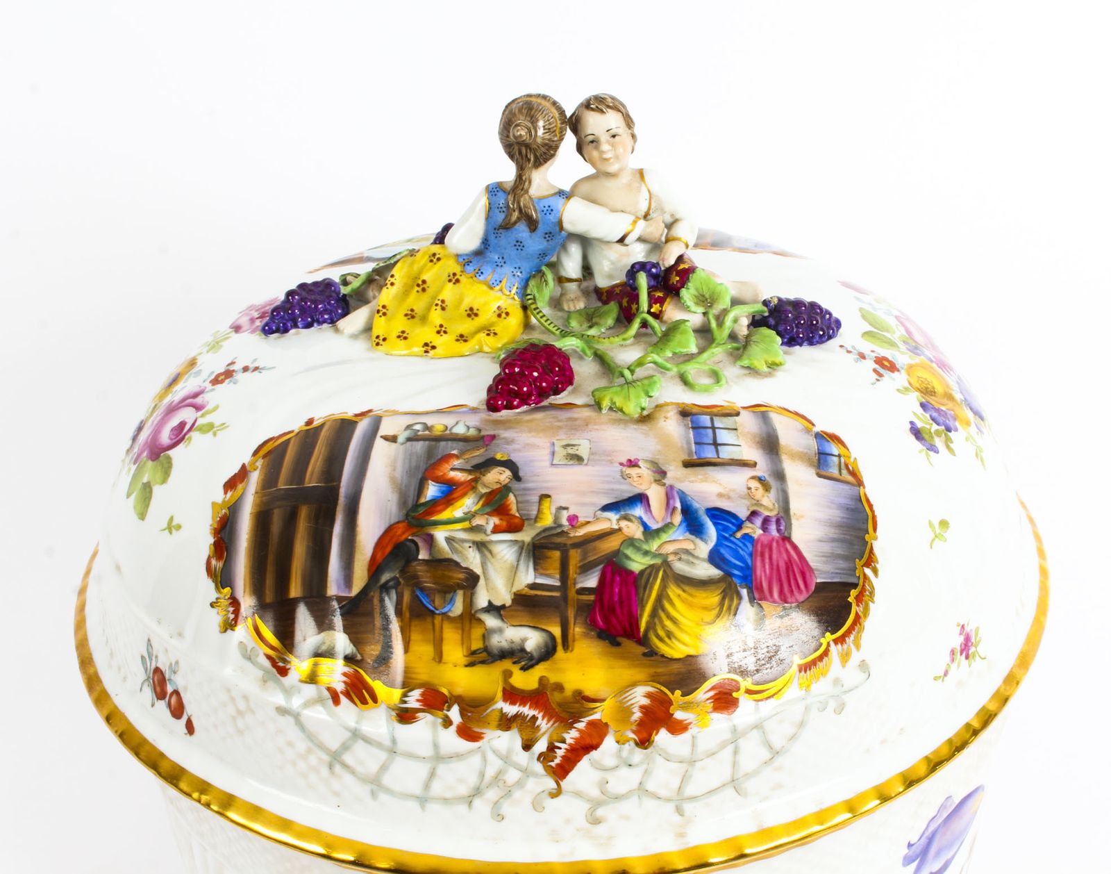 Home Decor Magnificent Dresden Style Hand Painted Porcelain Tureen Late 20th Century photo