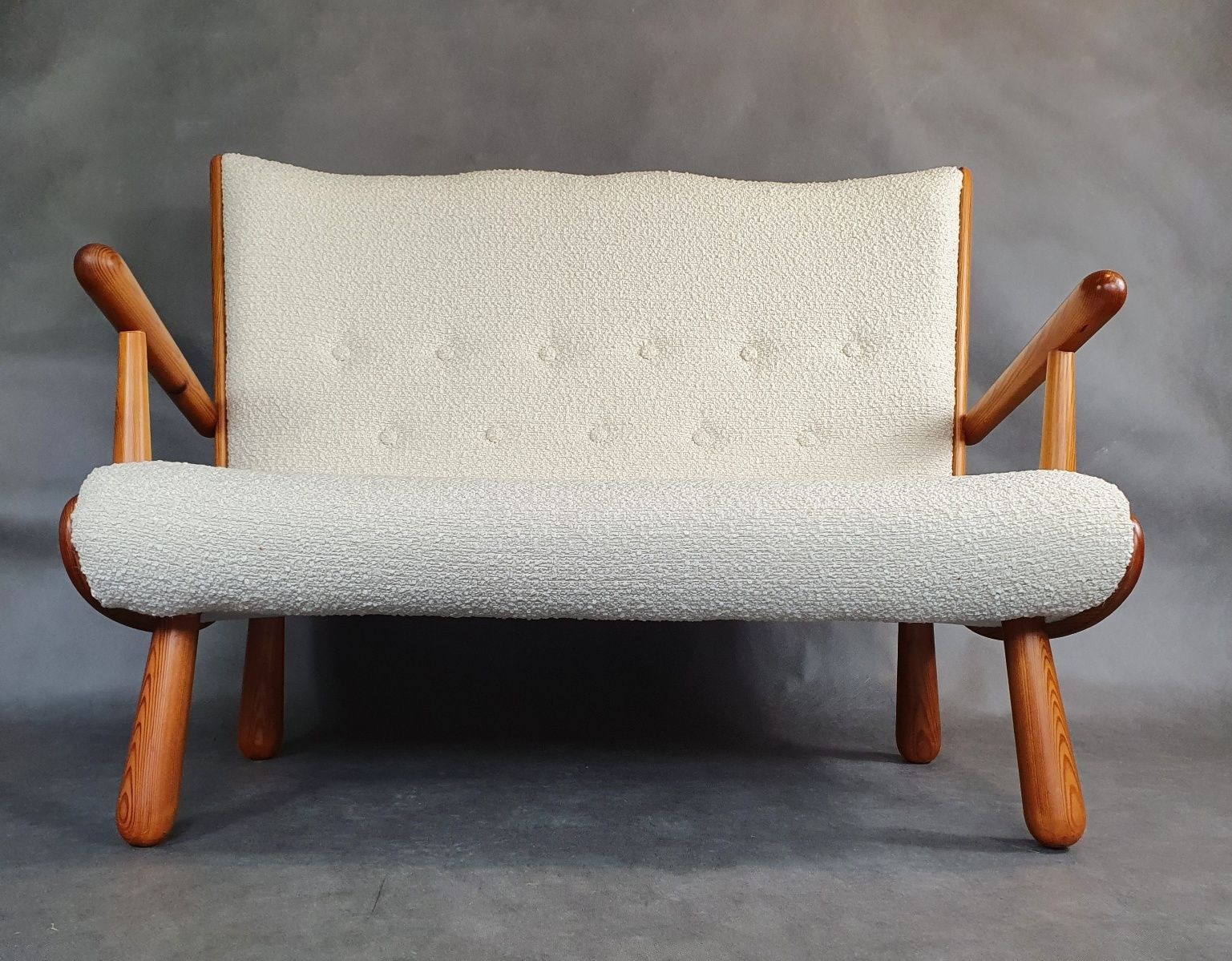 Two Seater Sofa In Bouclé Fabric And Oak, Attributed To Philip Arctander, Scandinavian Mid Century 1950s