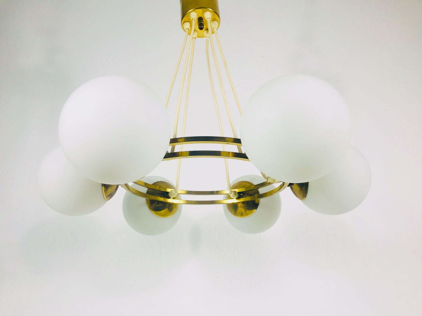 Mid Century Modern Golden Kaiser 6 Arm Space Age Chandelier, 1960s, Germany