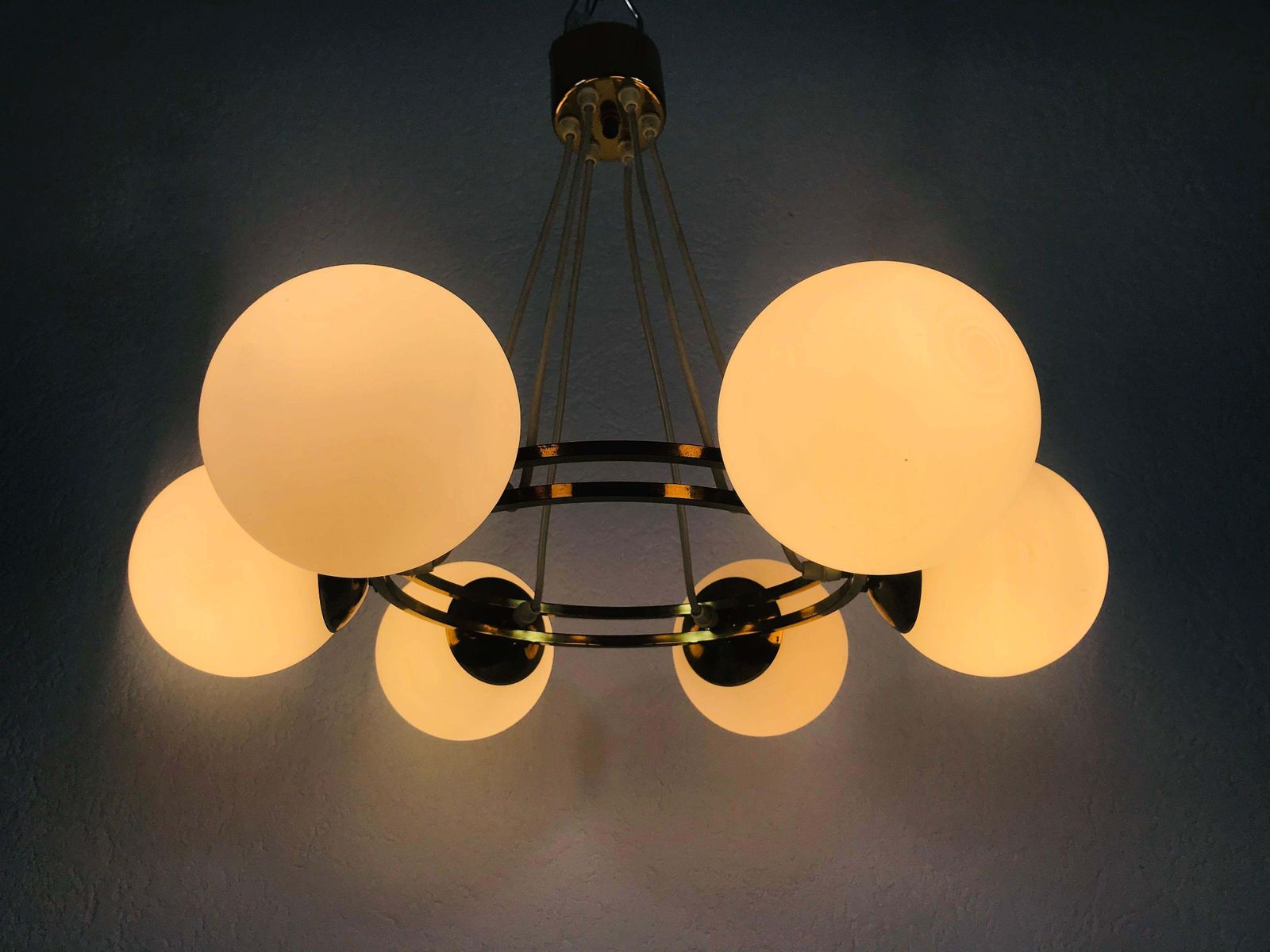 Mid Century Modern Golden Kaiser 6 Arm Space Age Chandelier, 1960s, Germany photo furniture