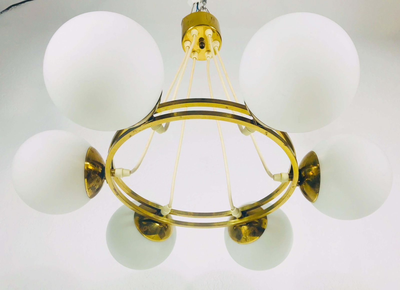 Mid Century Modern Golden Kaiser 6 Arm Space Age Chandelier, 1960s, Germany photo vinterior