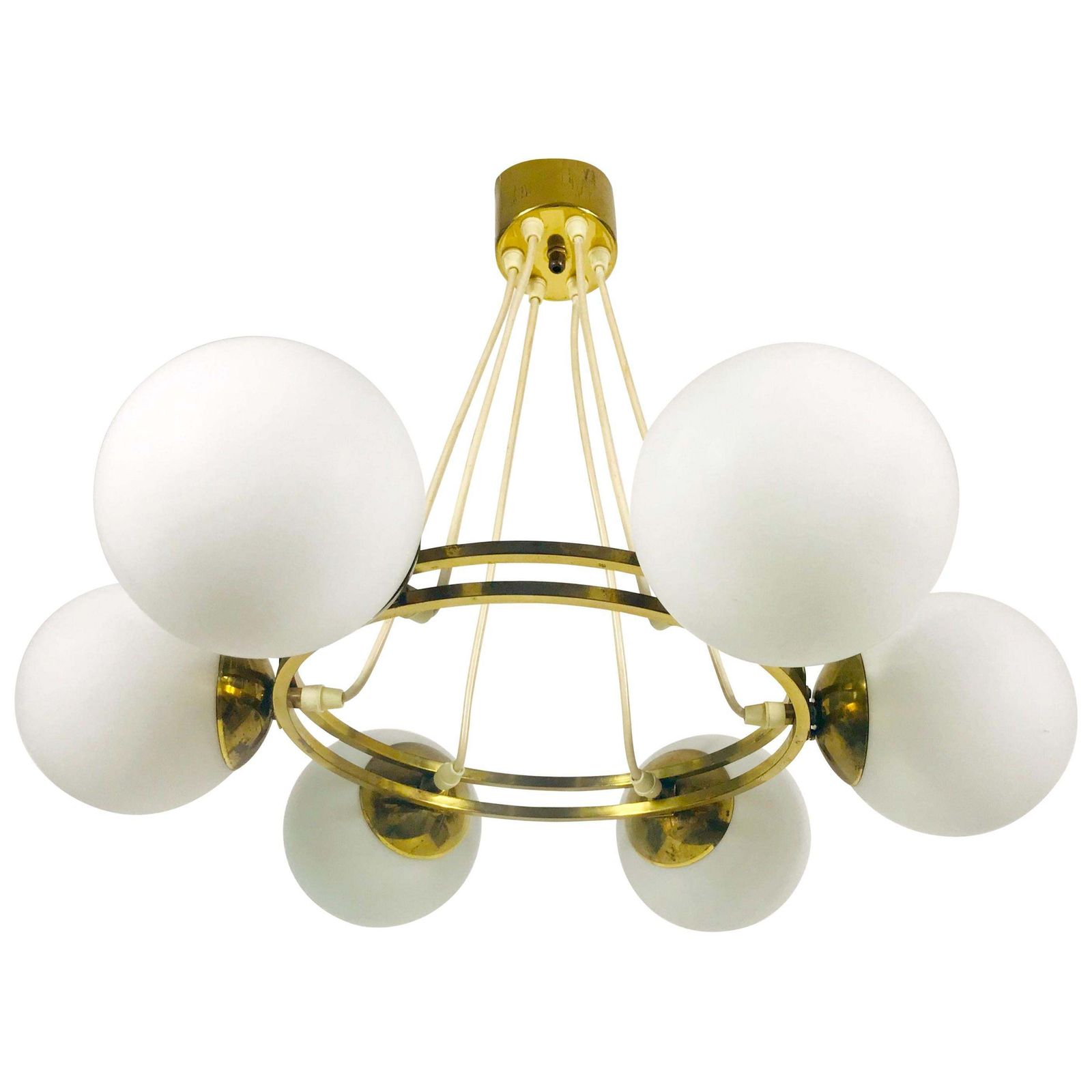 Lighting Mid Century Modern Golden Kaiser 6 Arm Space Age Chandelier, 1960s, Germany photo