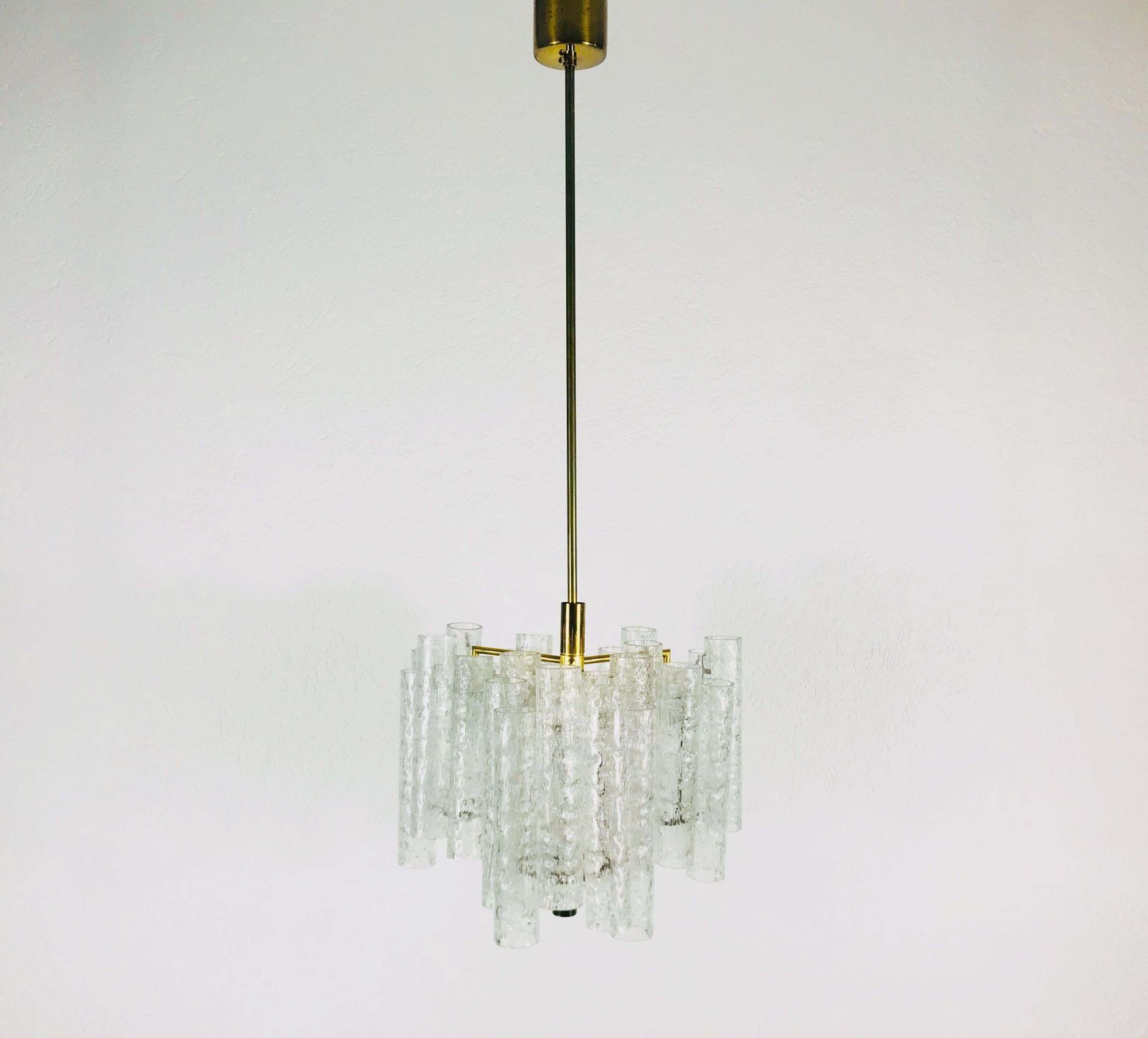 Extraordinary Doria Midcentury Crystal Ice Glass Chandelier Germany 1960s photo furniture