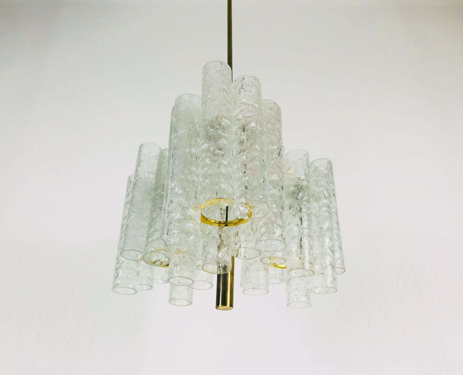 Extraordinary Doria Midcentury Crystal Ice Glass Chandelier Germany 1960s photo 1097.0