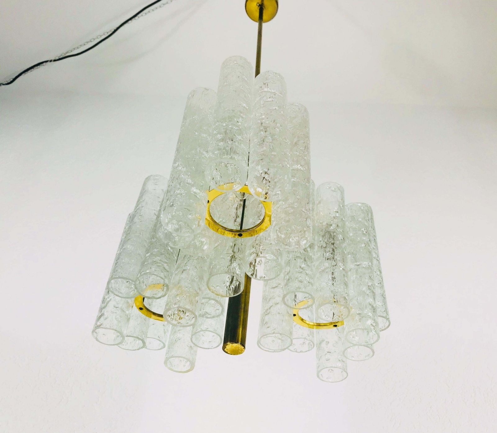 Extraordinary Doria Midcentury Crystal Ice Glass Chandelier Germany 1960s photo vinterior