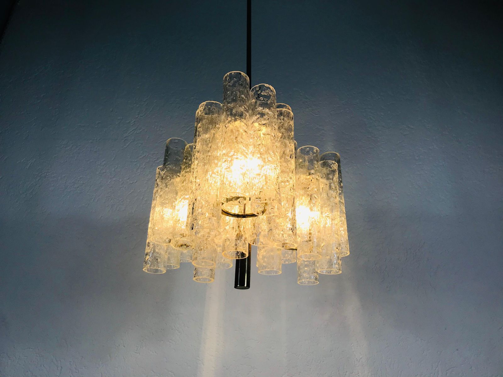 photo for sale Extraordinary Doria Midcentury Crystal Ice Glass Chandelier Germany 1960s