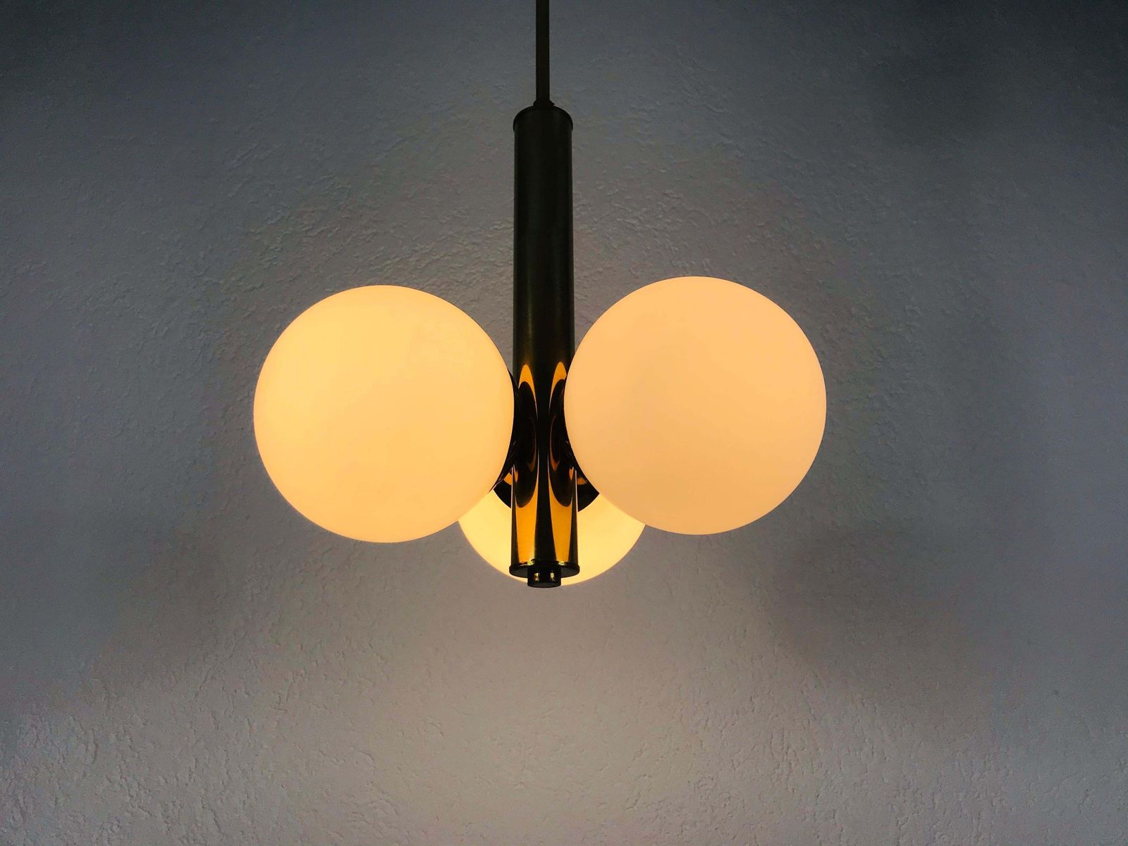 Mid Century Modern Golden Kaiser 3 Arm Space Age Chandelier 1960s Germany photo vintage