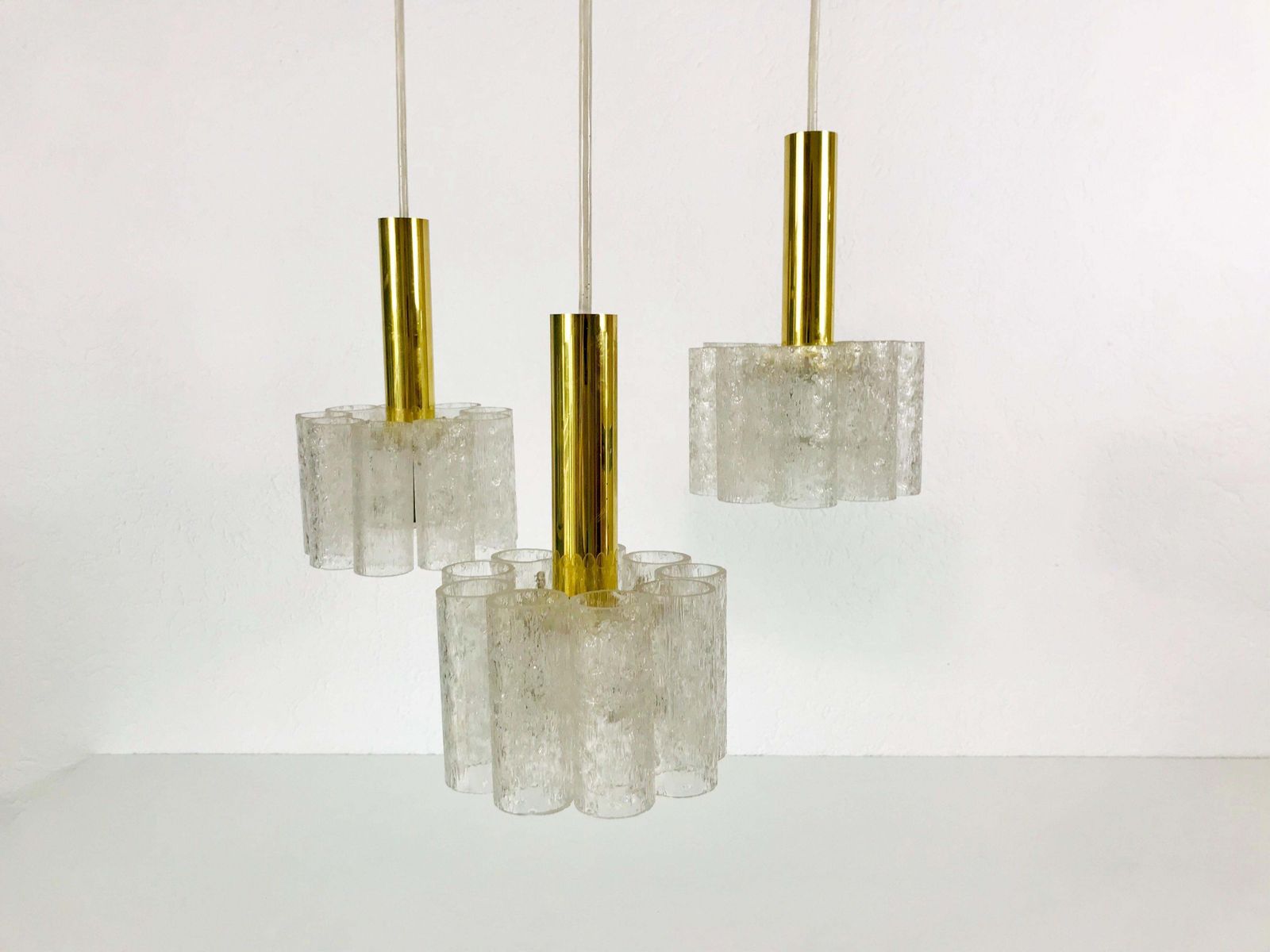 Doria Midcentury Crystal Ice Glass Cascade Pendant Lamp, Germany, 1960s photo for sale