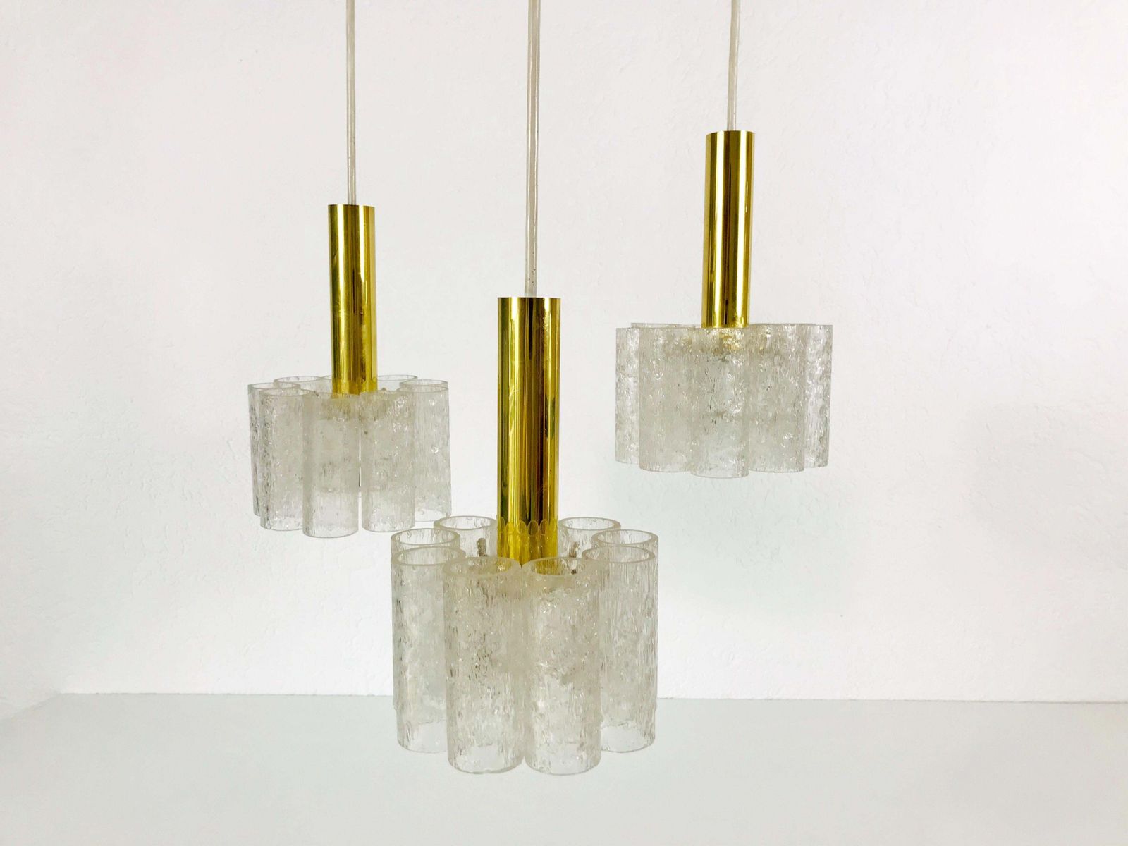 Doria Midcentury Crystal Ice Glass Cascade Pendant Lamp, Germany, 1960s photo Lighting