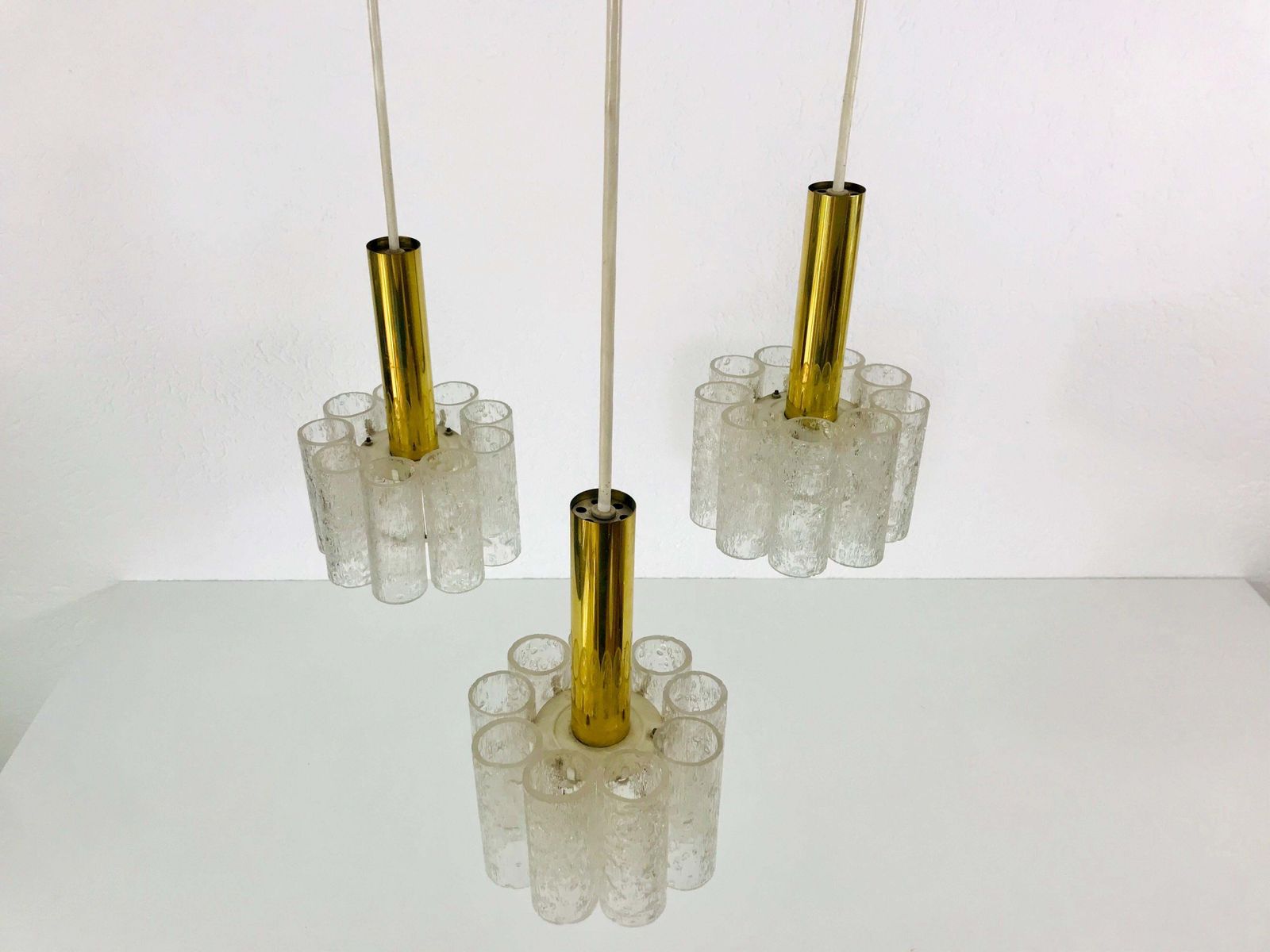 Doria Midcentury Crystal Ice Glass Cascade Pendant Lamp, Germany, 1960s photo vintage