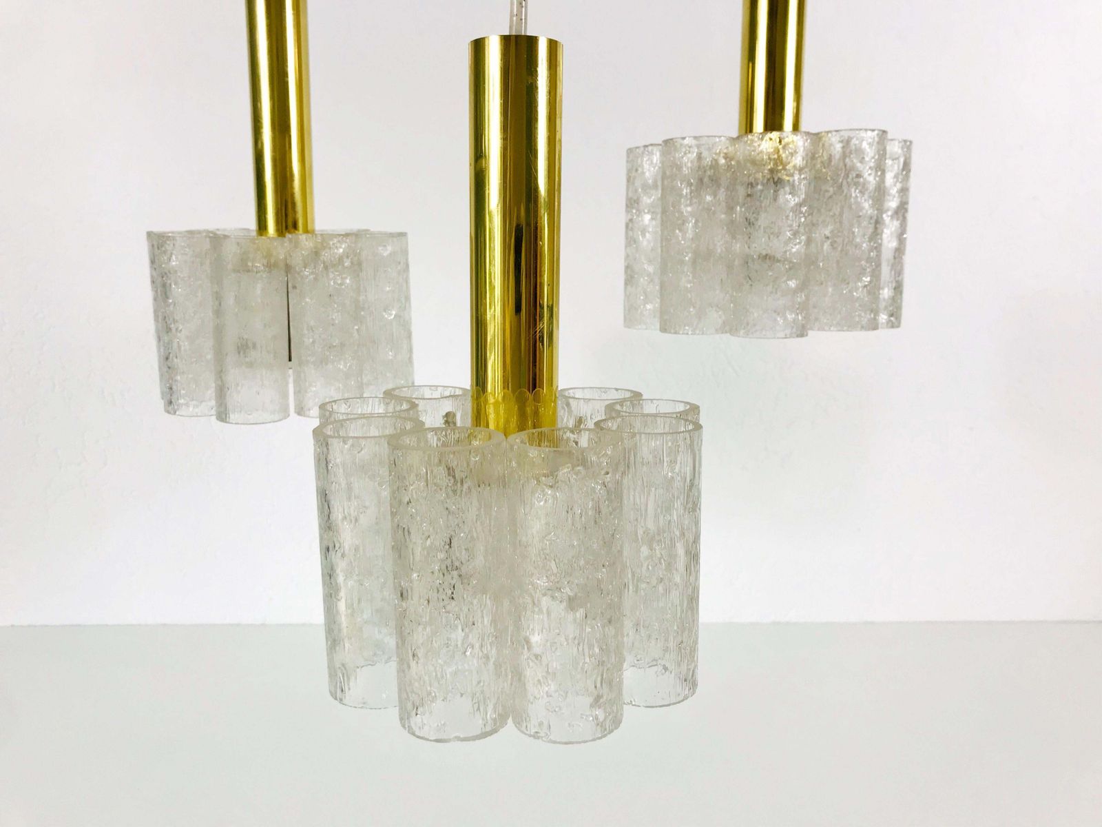 photo for sale Doria Midcentury Crystal Ice Glass Cascade Pendant Lamp, Germany, 1960s