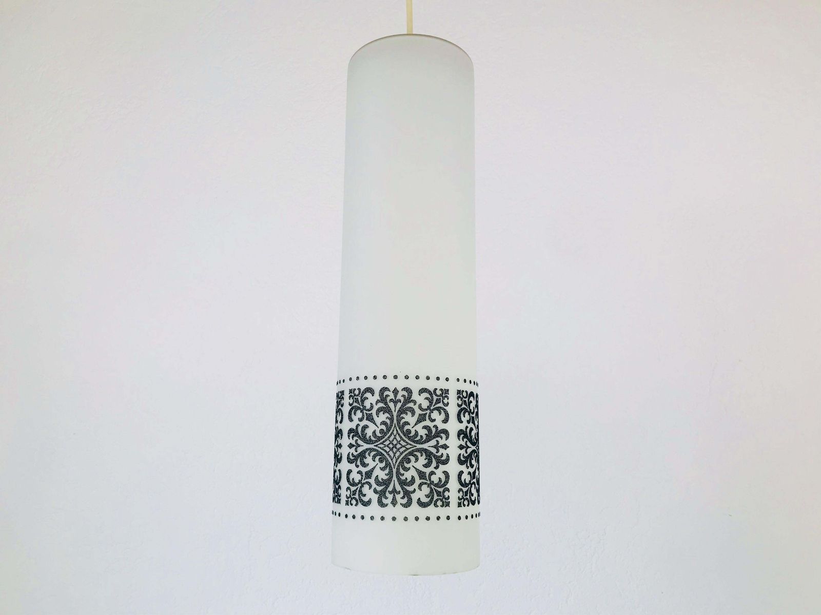 Set Of 3 Rare Opaline Glass Pendant Lamps By Glashütte Limburg, 1960s photo for sale