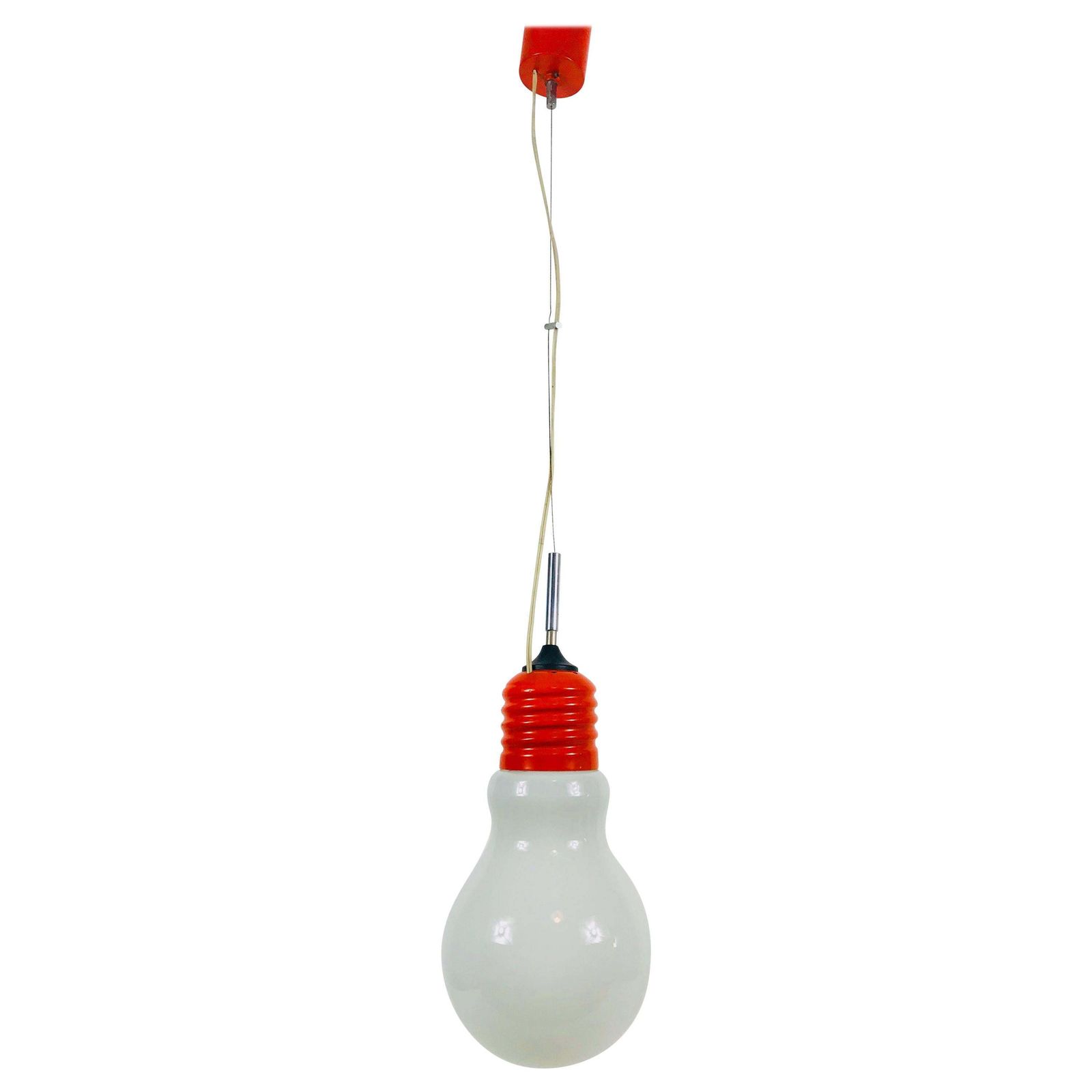Lighting Italian Red Metal And Opaline Glass Hanging Lamp, 1970s, Italy photo