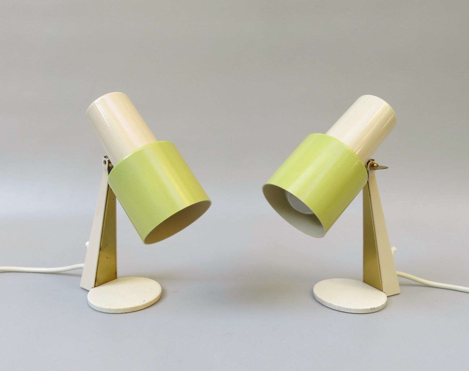 Small Table Lights In Beige And Green Brass 1960s Set Of 2 photo buy