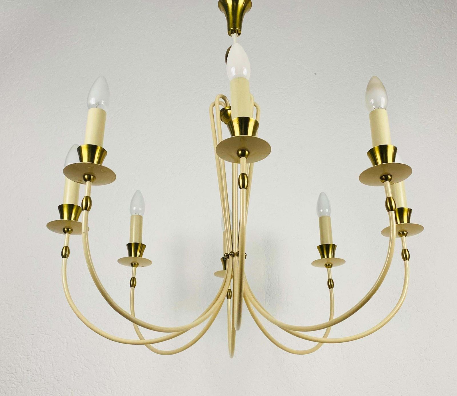 Midcentury Brass 8 Arm Sputnik Chandelier By Vereinigte Werkstätte, 1960s photo for sale
