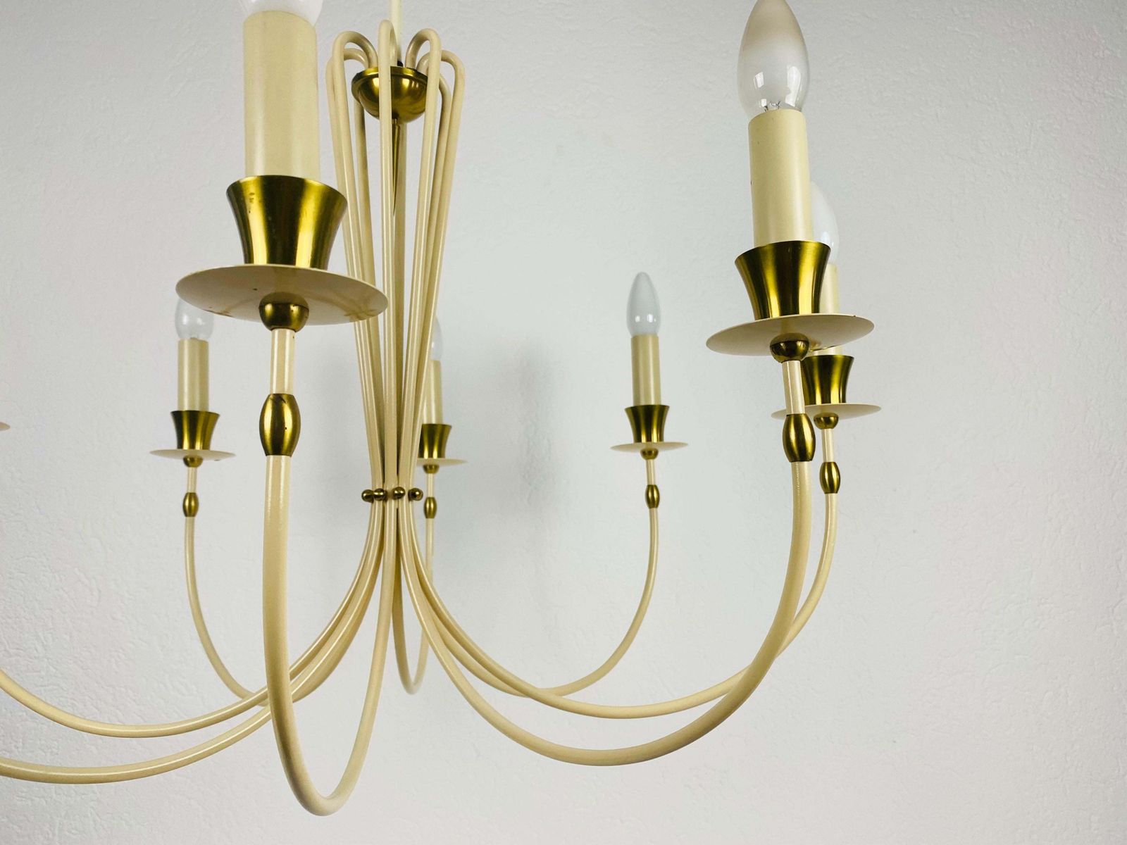 Midcentury Brass 8 Arm Sputnik Chandelier By Vereinigte Werkstätte, 1960s photo vintage