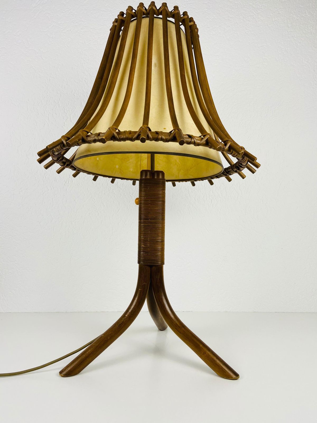 Midcentury Teak And Rattan Table Lamp, Circa 1970 photo furniture