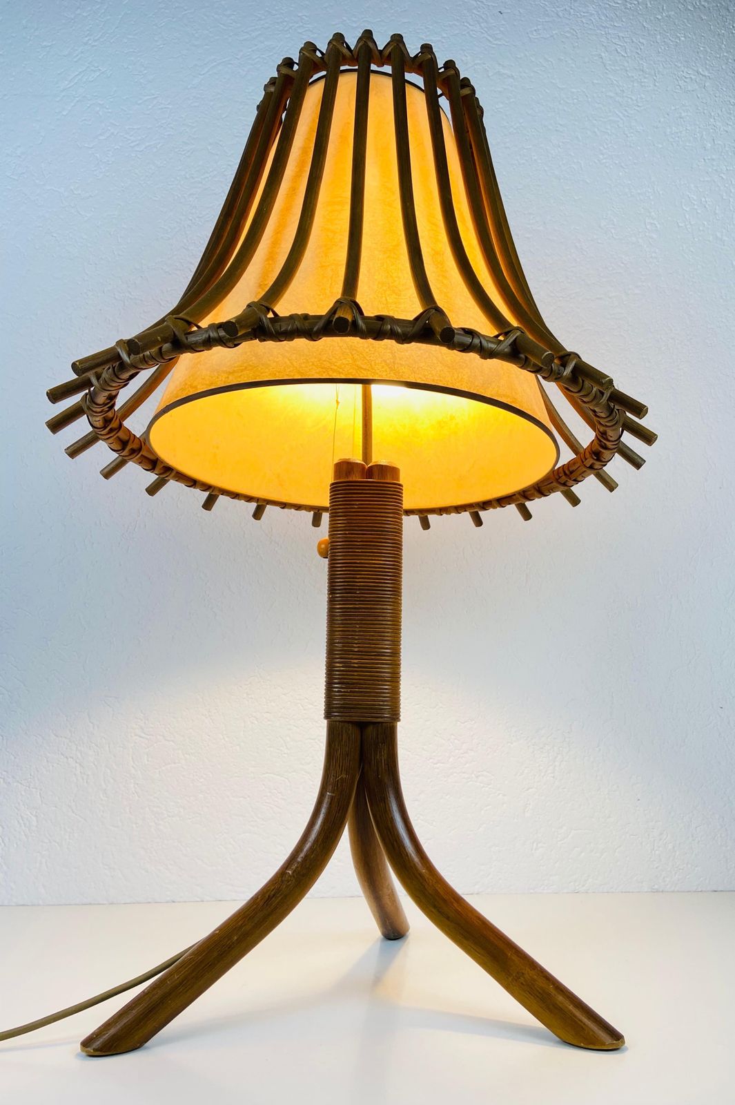 Midcentury Teak And Rattan Table Lamp, Circa 1970 photo 1472.0