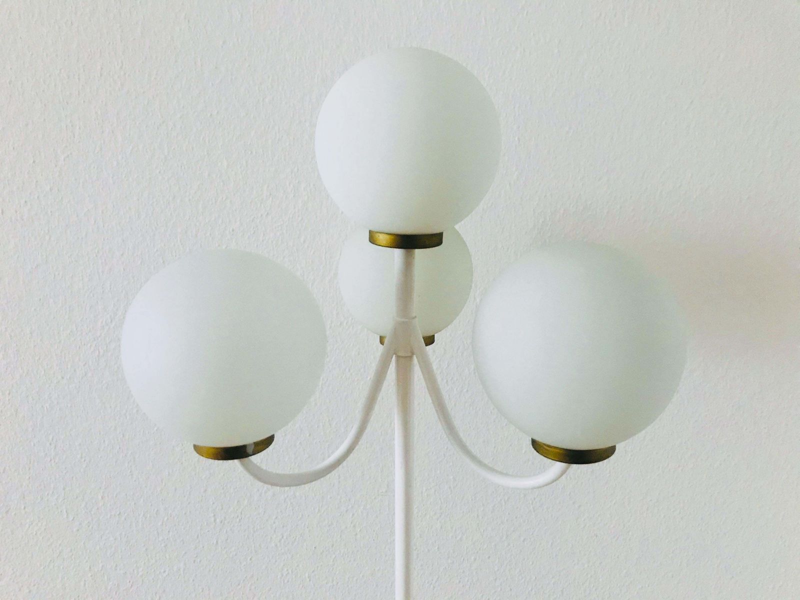 Kaiser Midcentury Brass And White 4 Arm Space Age Floor Lamp, 1960s, Germany photo Lighting